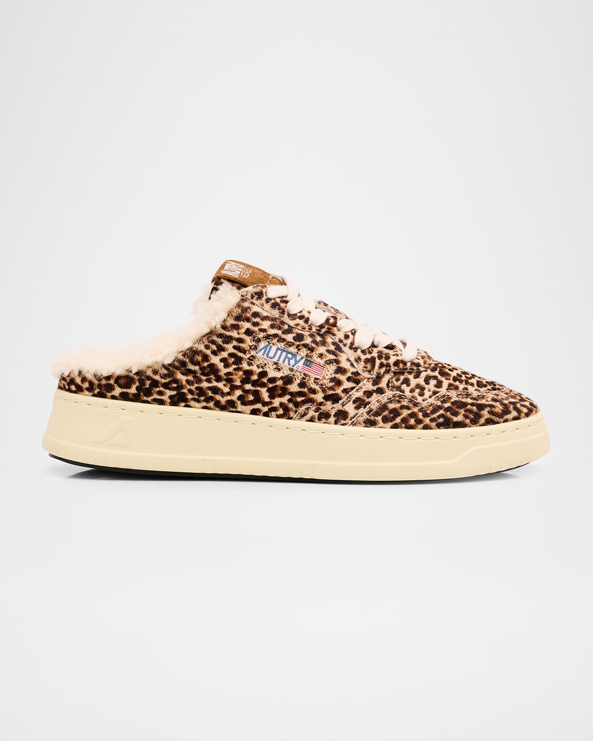 Autry Medalist Shearling-lined Leopard Calf Hair Sneaker Mules In Brown