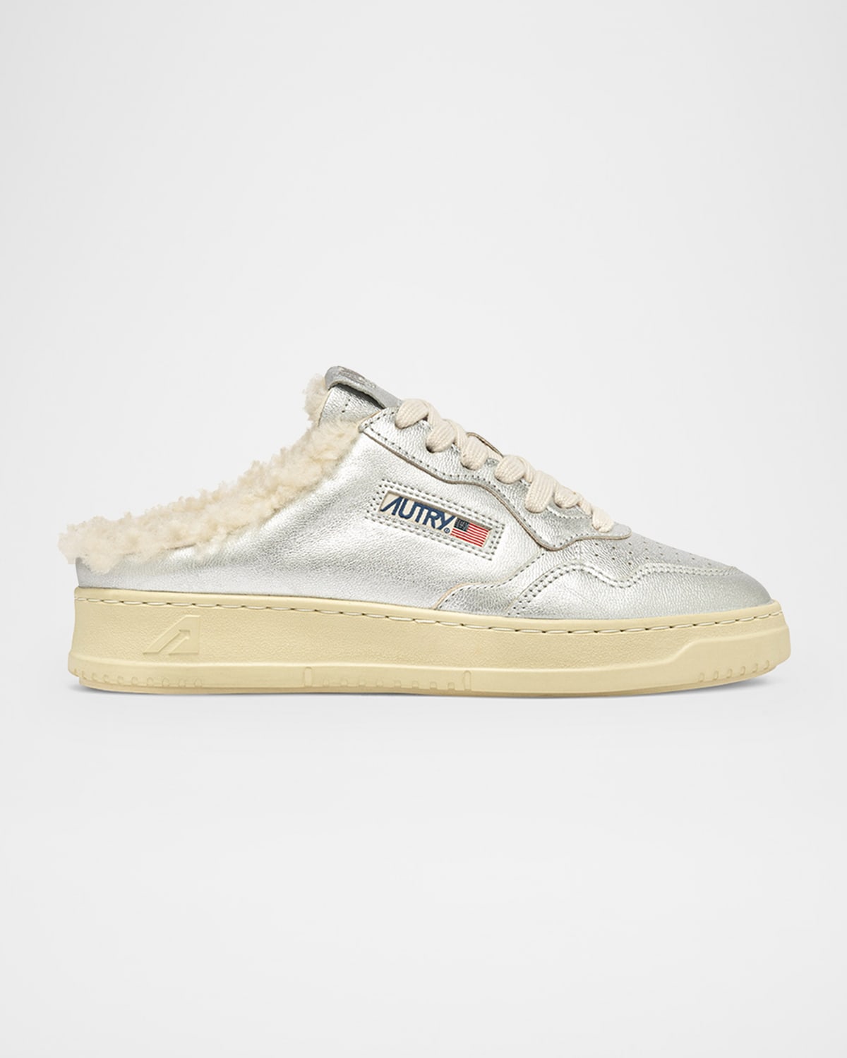 Autry Medalist Shearling-lined Sneaker Mules In Silver