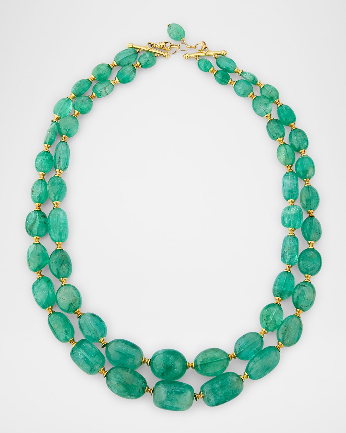 G One 18K Yellow Gold 2 Strand Emerald Tumbled Bead Necklace with Hourglass Rondelles