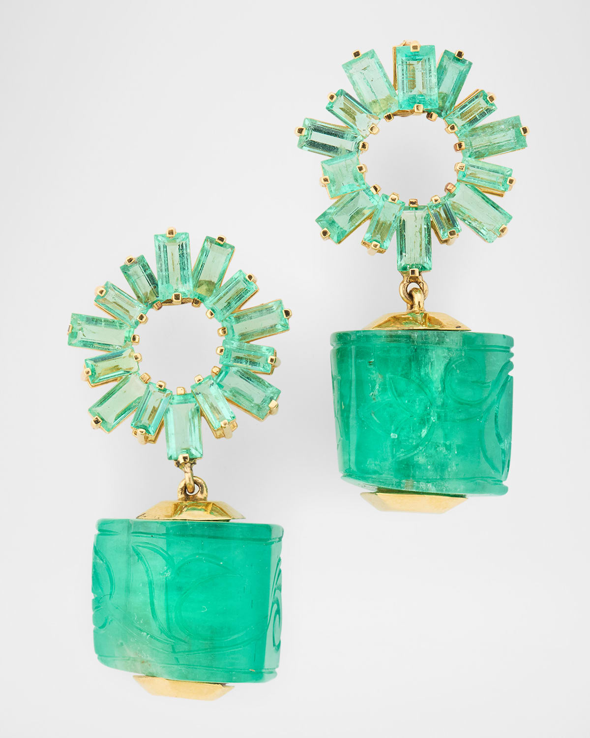 G One 18K Yellow Gold Emerald Tumbled Earrings, 1"L