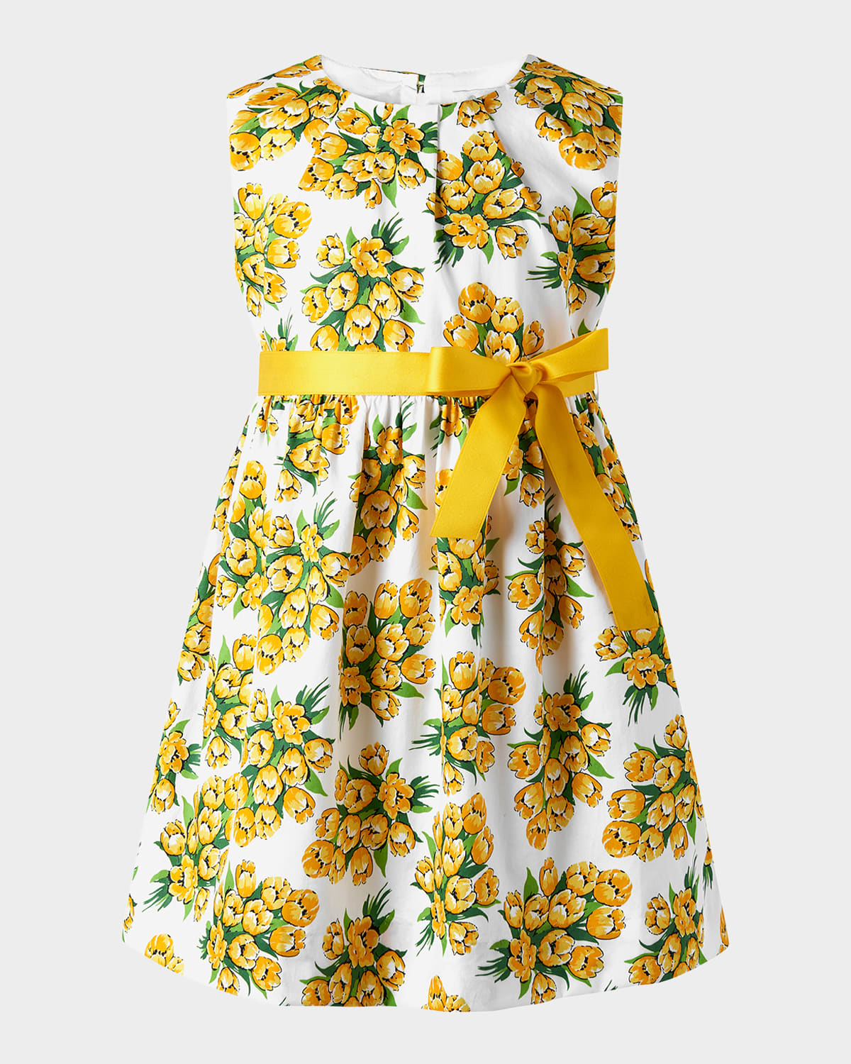 Rachel Riley Girl's Tulip Bouquet Sash Dress In Yellow