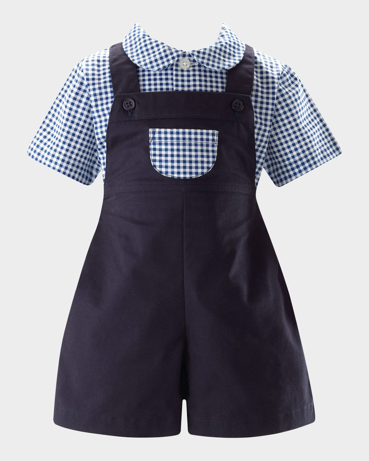 Rachel Riley Boy's Gingham-print Shirt & Dungaree Set