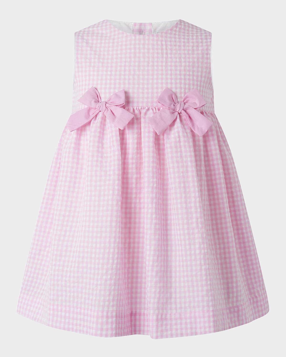 Shop Rachel Riley Girl's Sleeveless Check Bow Dress In Pink