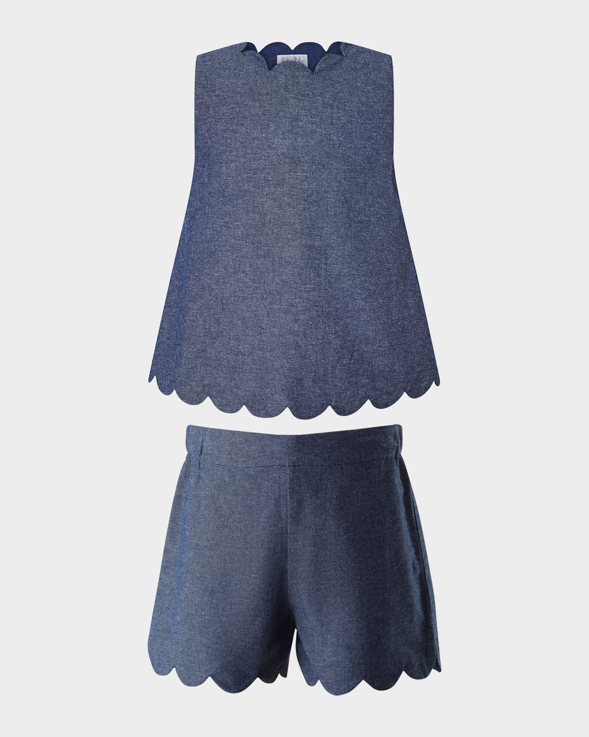 Shop Rachel Riley Girl's Chambray Scalloped Top And Short Set In Navy