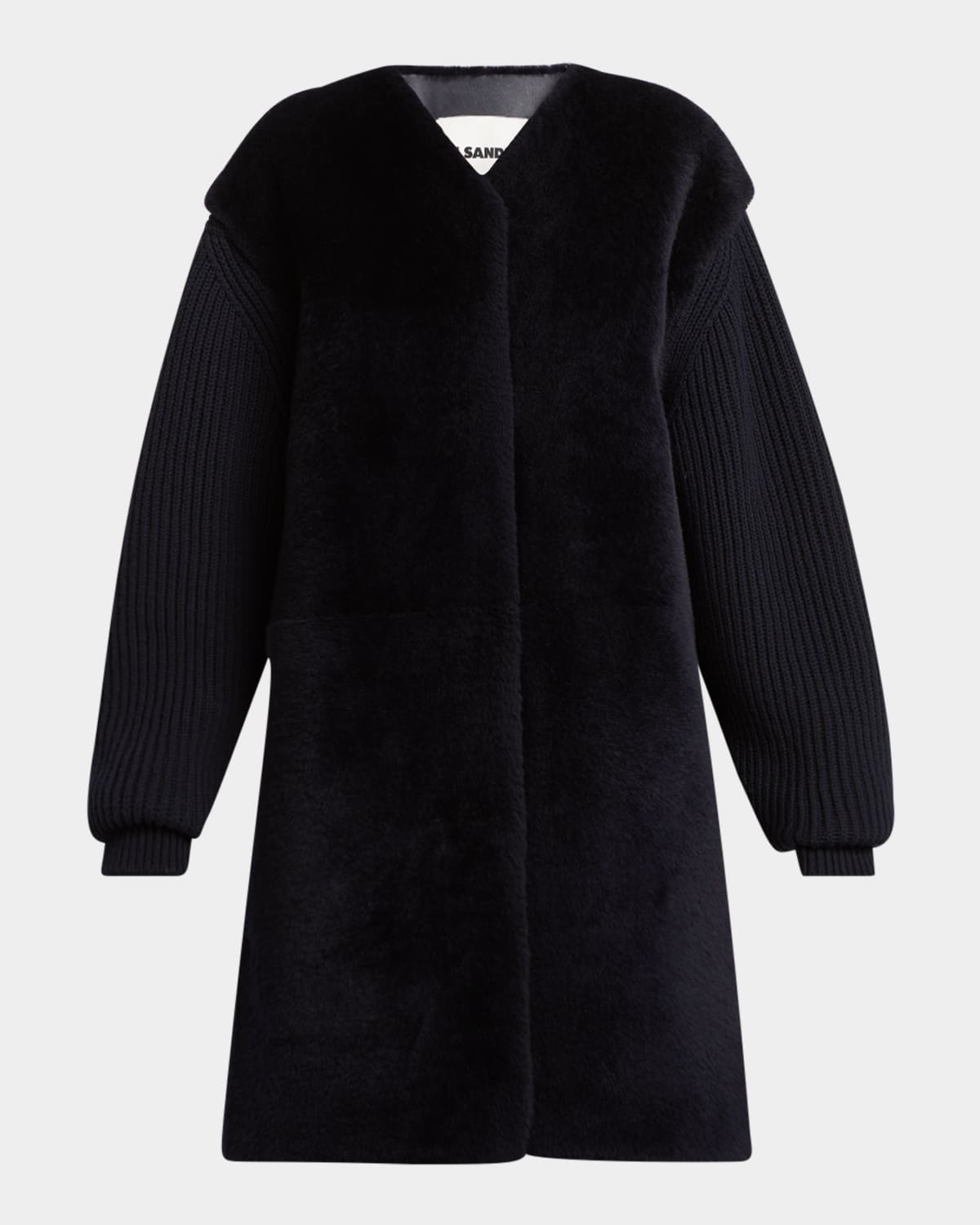 Jil Sander Sheep Shearling Knit-sleeves Kaban Coat In Black