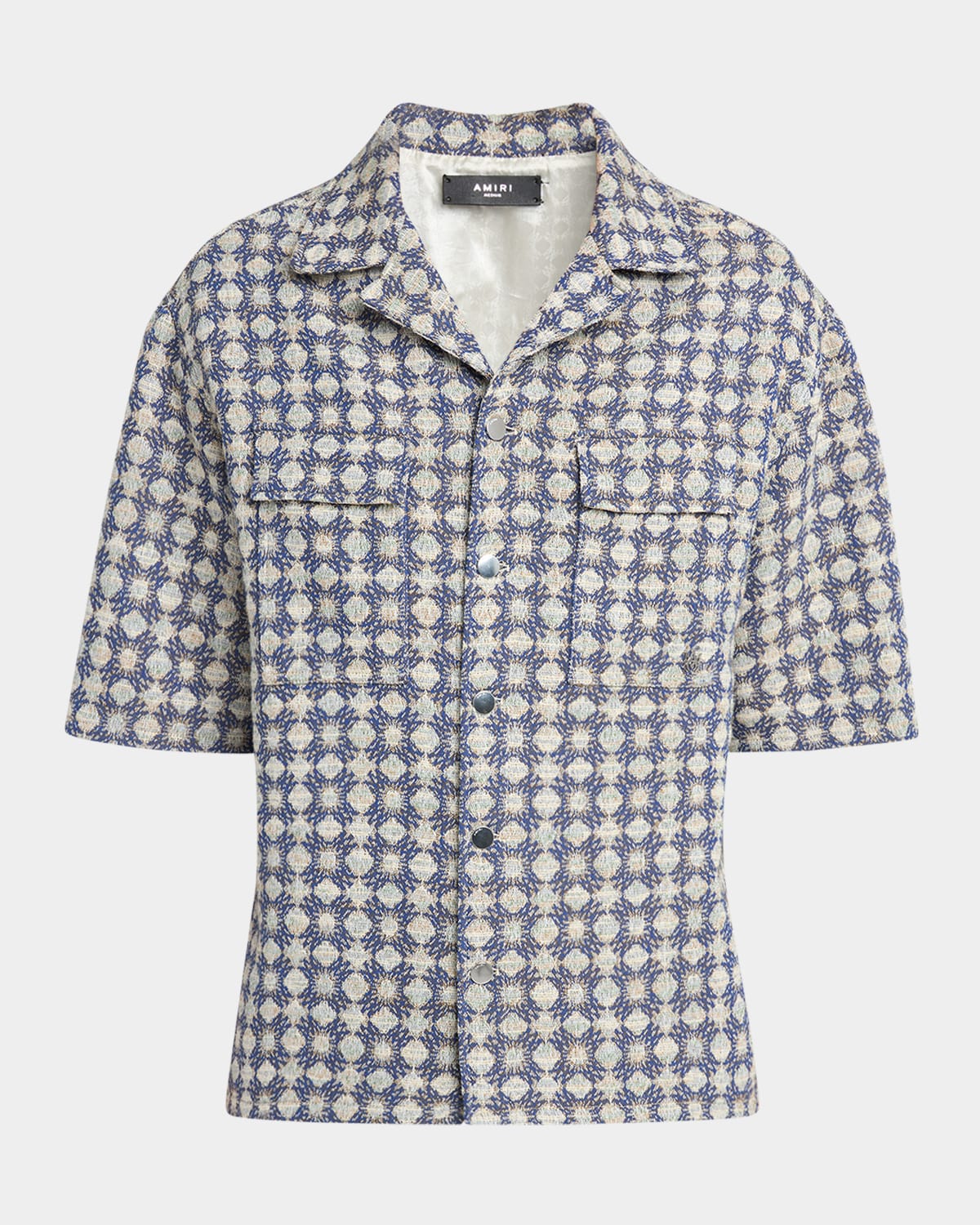 Amiri Men's Ma Quad Boucle Camp Shirt In Blue