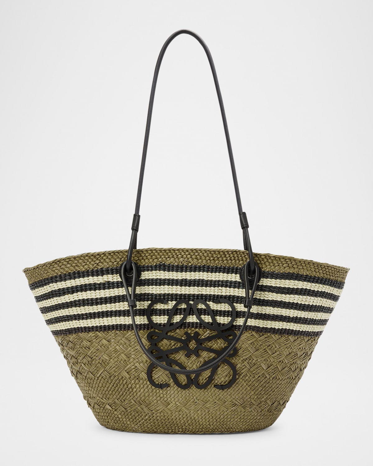 Loewe X Paula's Ibiza Medium Anagram Striped Basket Tote Bag In Straw