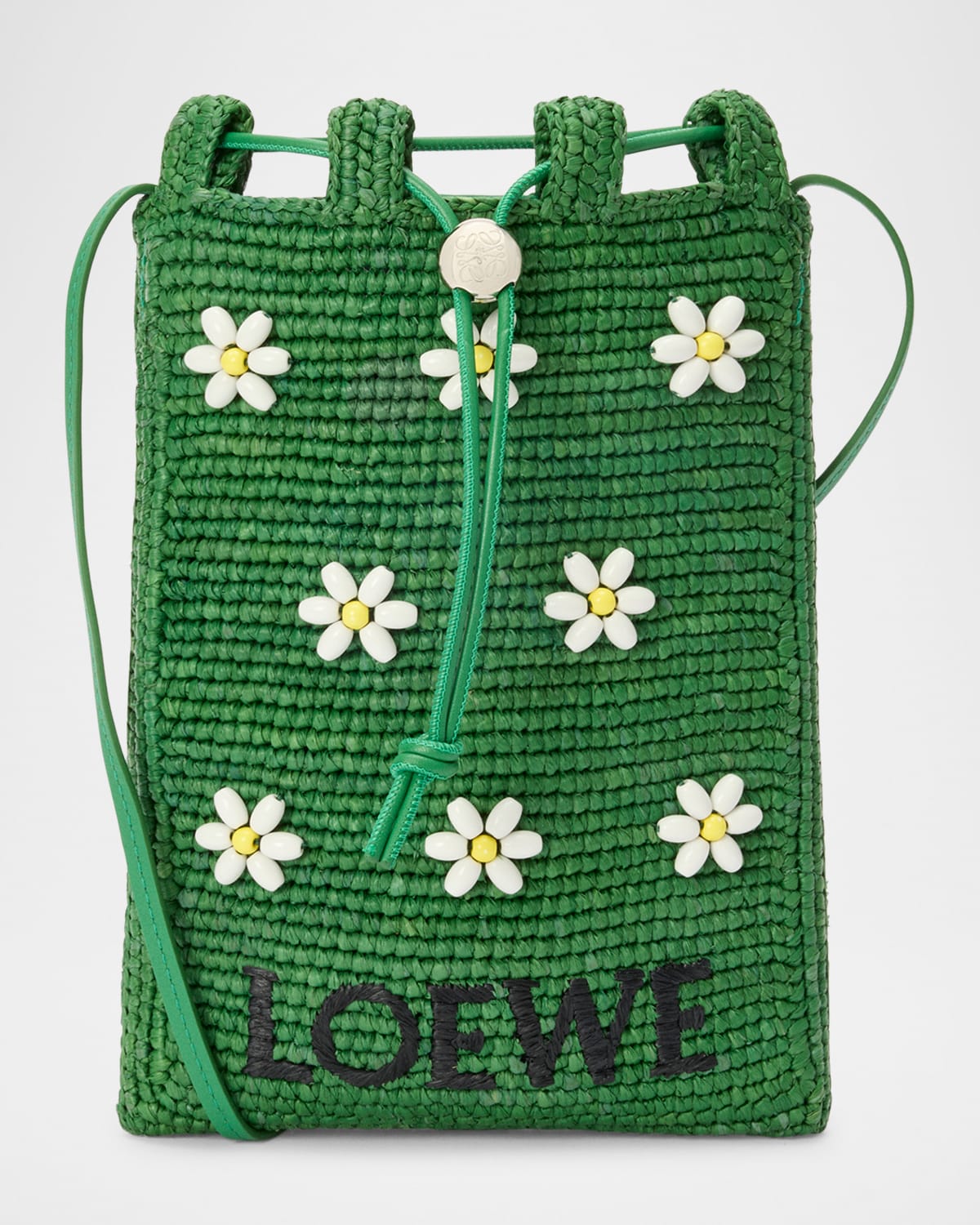 Loewe X Paula's Ibiza Drawstring Pocket Flower Crossbody Bag In Raffia