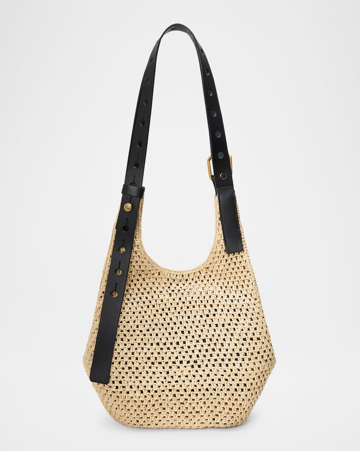 LOEWE X PAULA'S IBIZA SMALL PUNCH HOLE HOBO BAG IN RAFFIA AND LEATHER