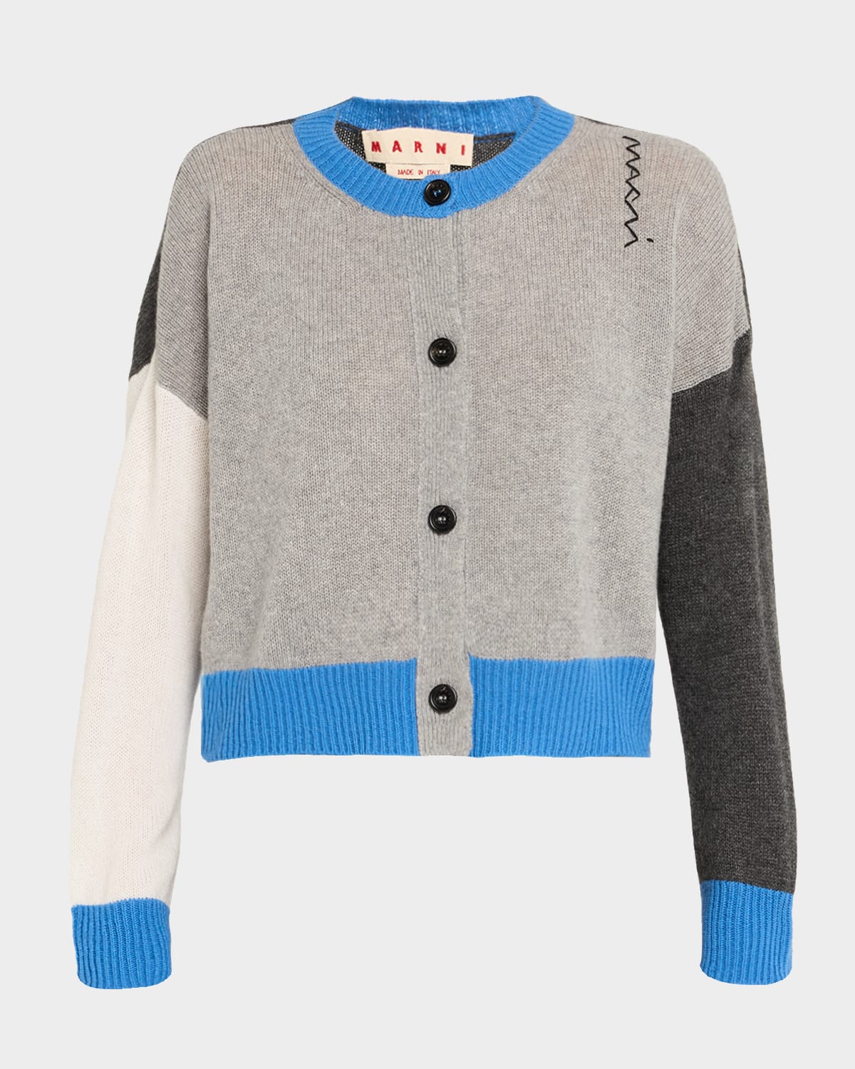 Colorblock Cashmere Crewneck Cardigan