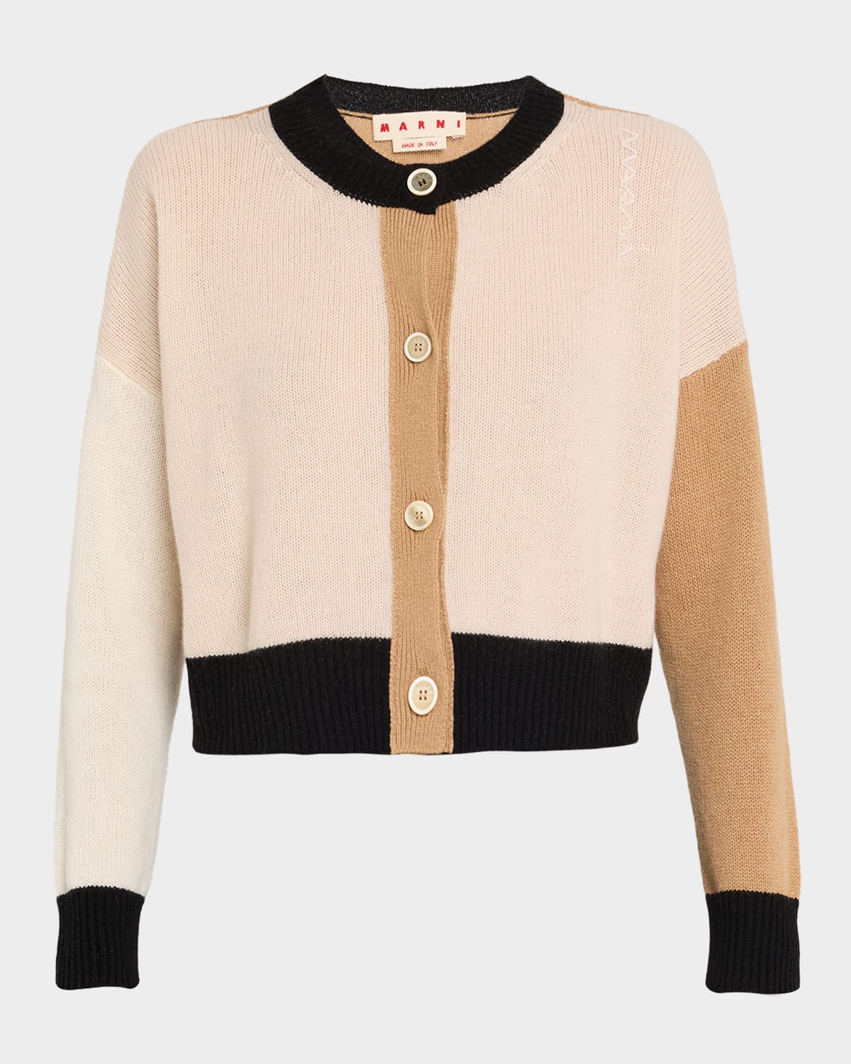 Colorblock Cashmere Crewneck Cardigan