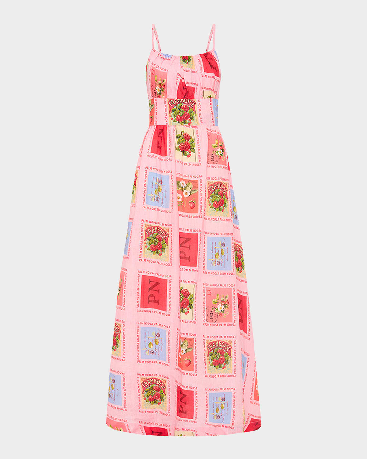 Palm Noosa Tulipa Sleeveless Stamp-print Maxi Dress In Strawberry Stamp
