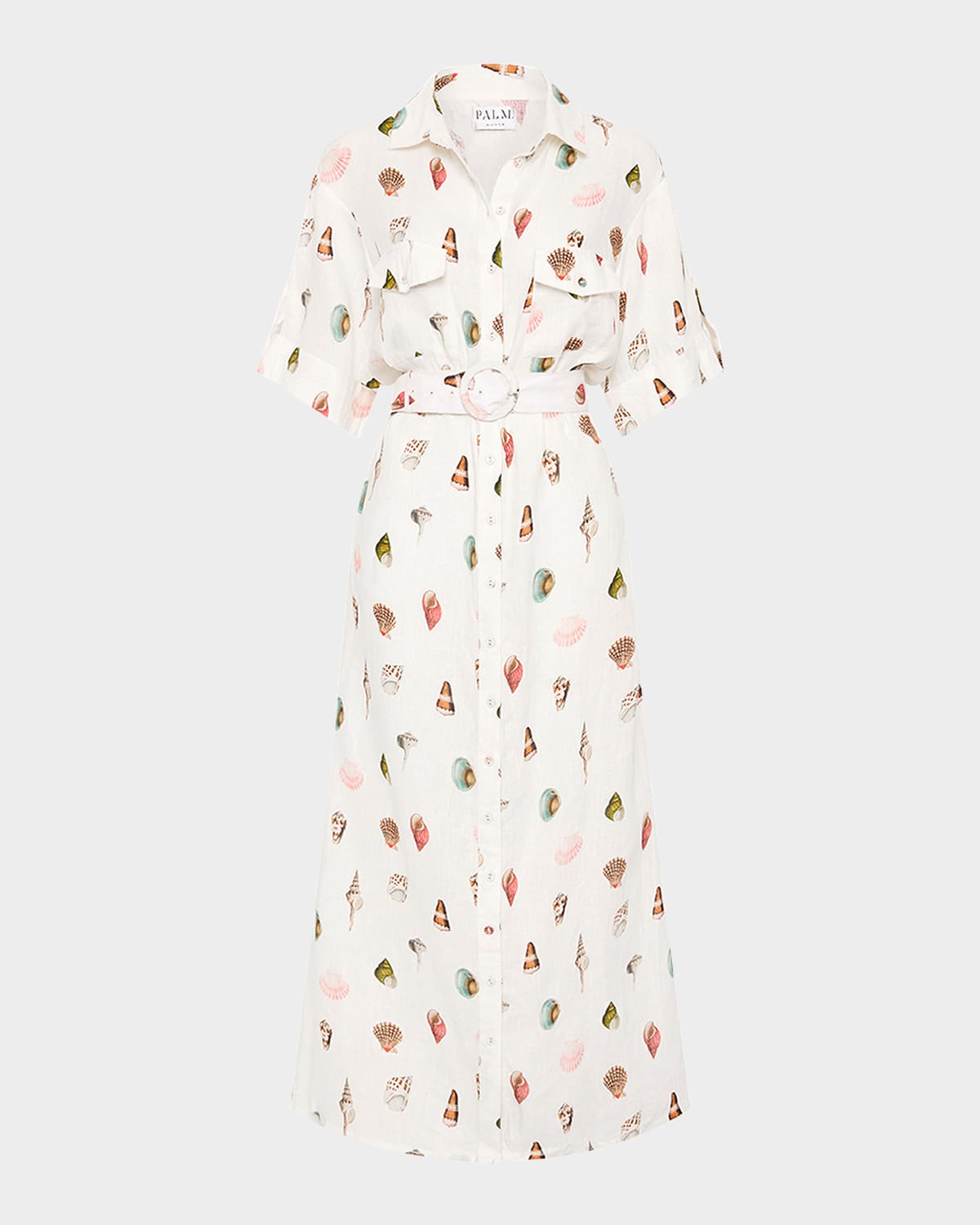 PALM NOOSA MEMENTO SEASHELL-PRINT LINEN MAXI SHIRTDRESS 