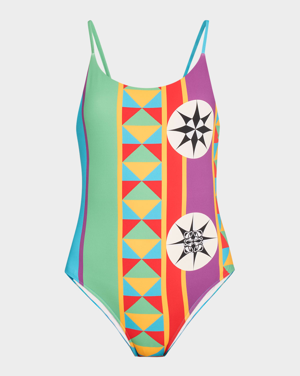Loewe Anagram Geo Print Low-back One-piece Swimsuit In Multicolor