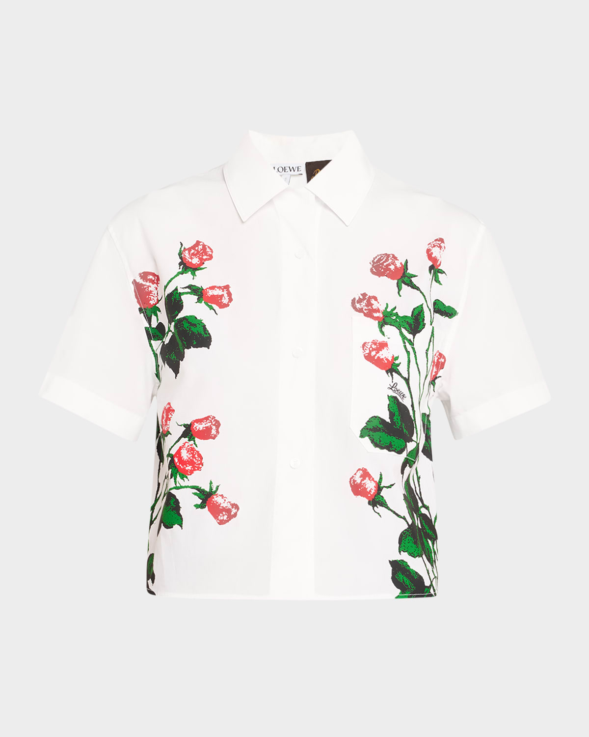 Shop Loewe Flower Print Poplin Cropped Shirt