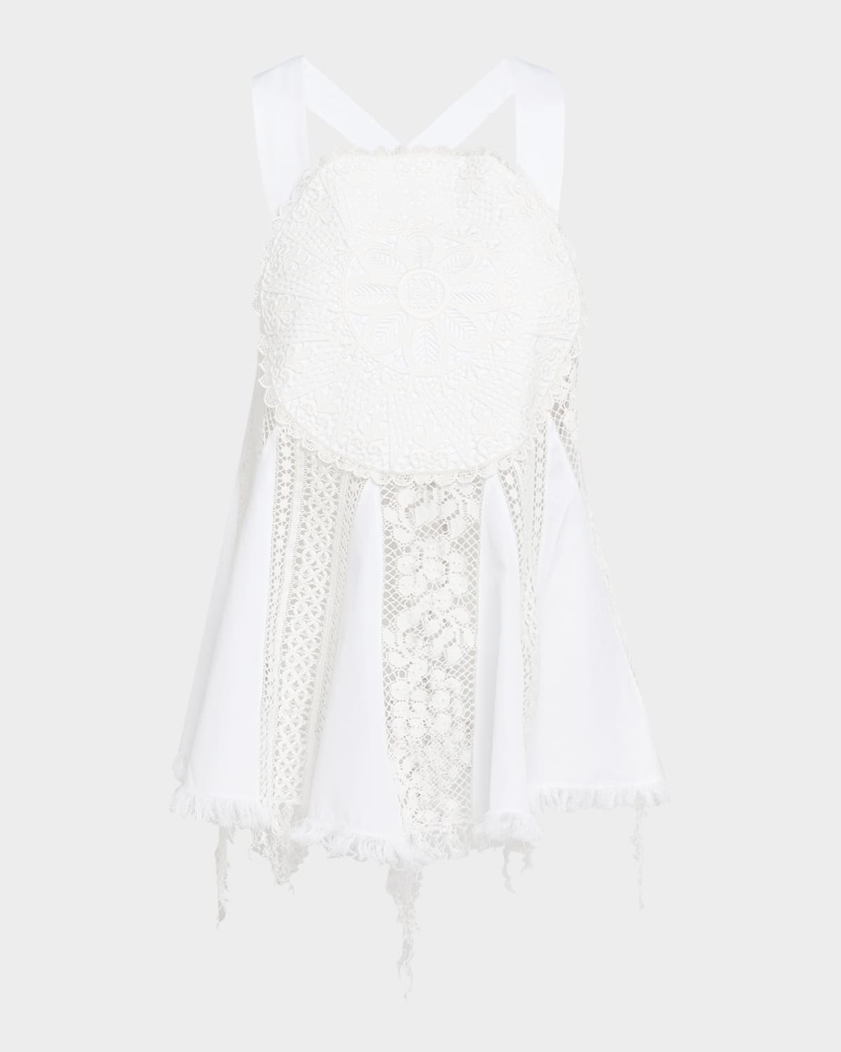 Loewe Anagram Lace Frayed Sleeveless Top In White