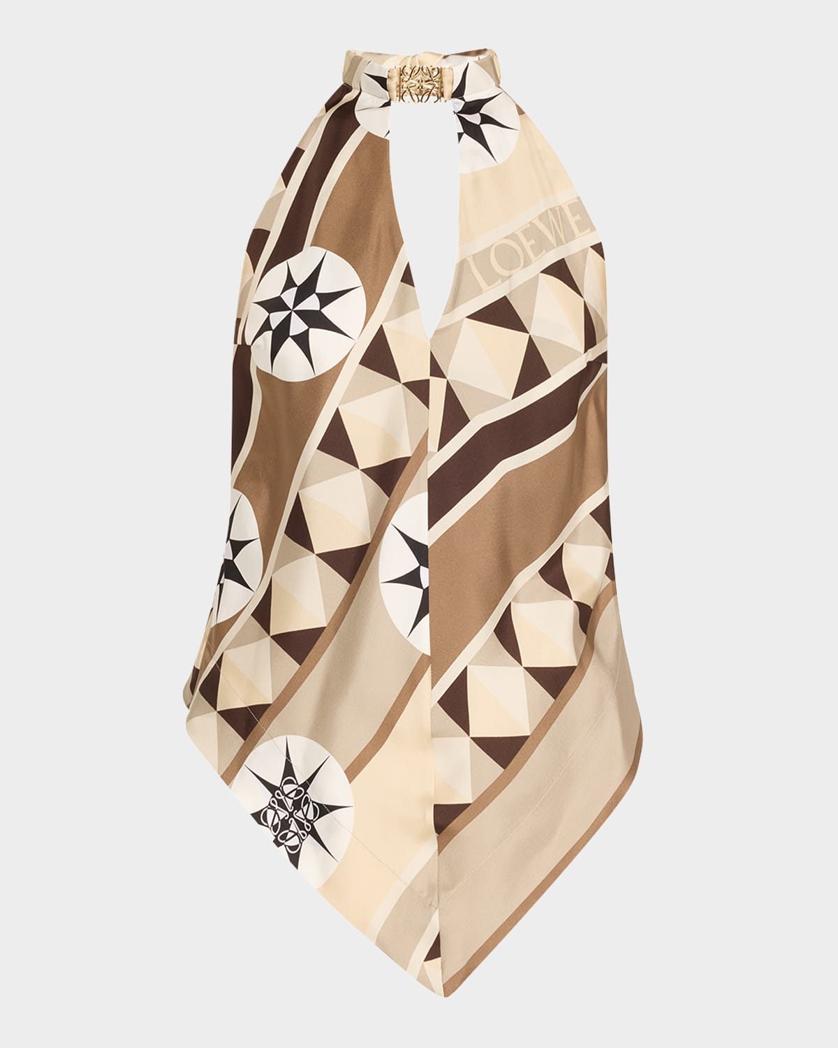 Loewe Anagram Keyhole Geo-print Silk Halter Top