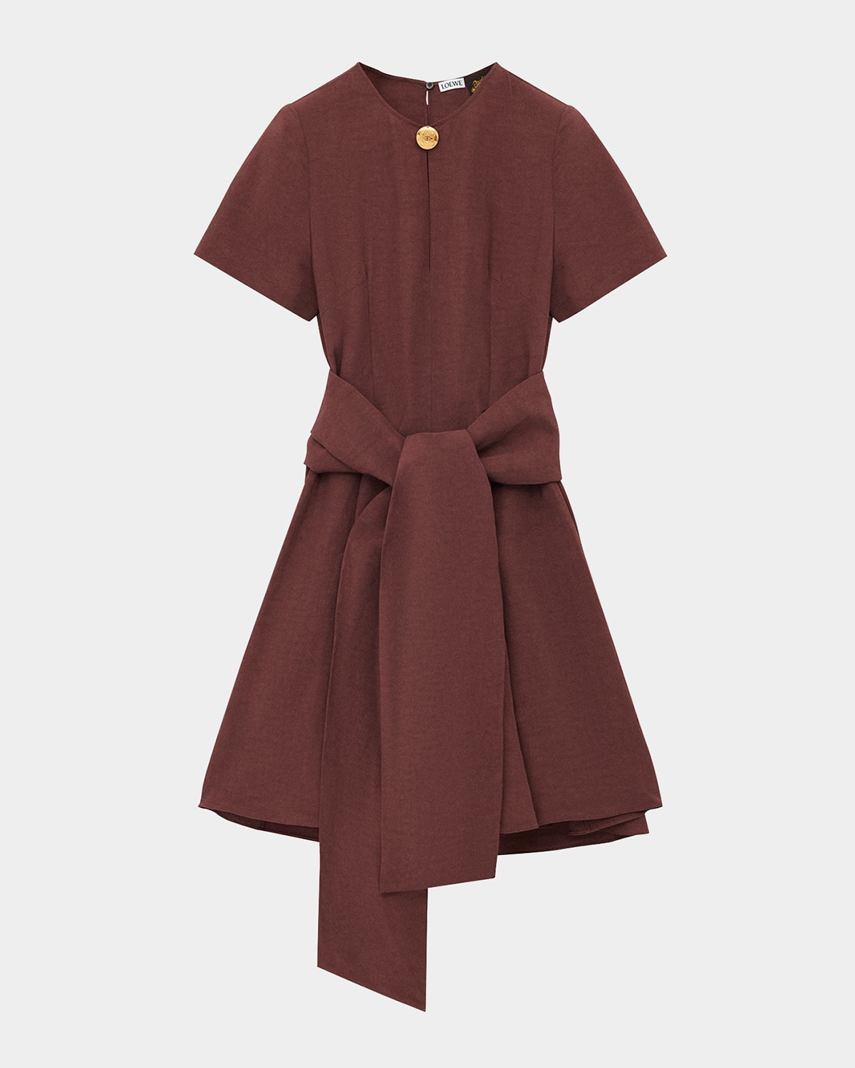 Shop Loewe Anagram-button Waist-tie Linen Mini Dress