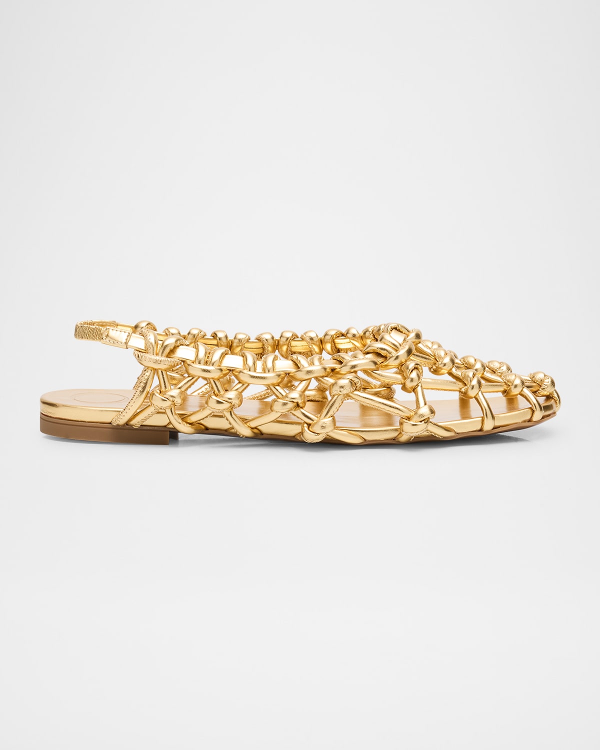Odissi Viviane Metallic Knotted Mesh Slingback Flats In Gold