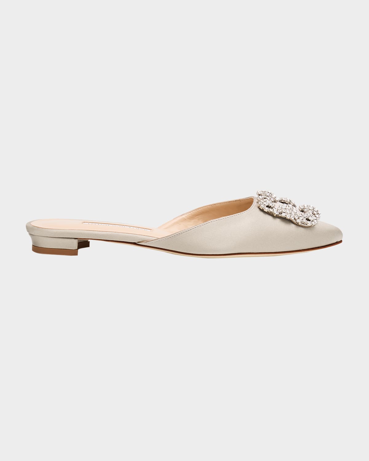 Manolo Blahnik Hangisi Satin Ballerina Flats In Neutral