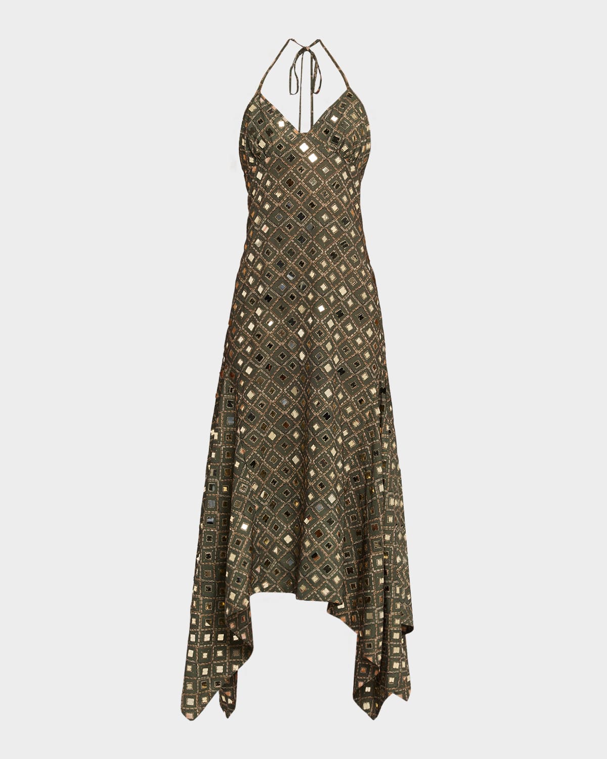 Misa Mattias Mirror Tile Midi Dress In Green