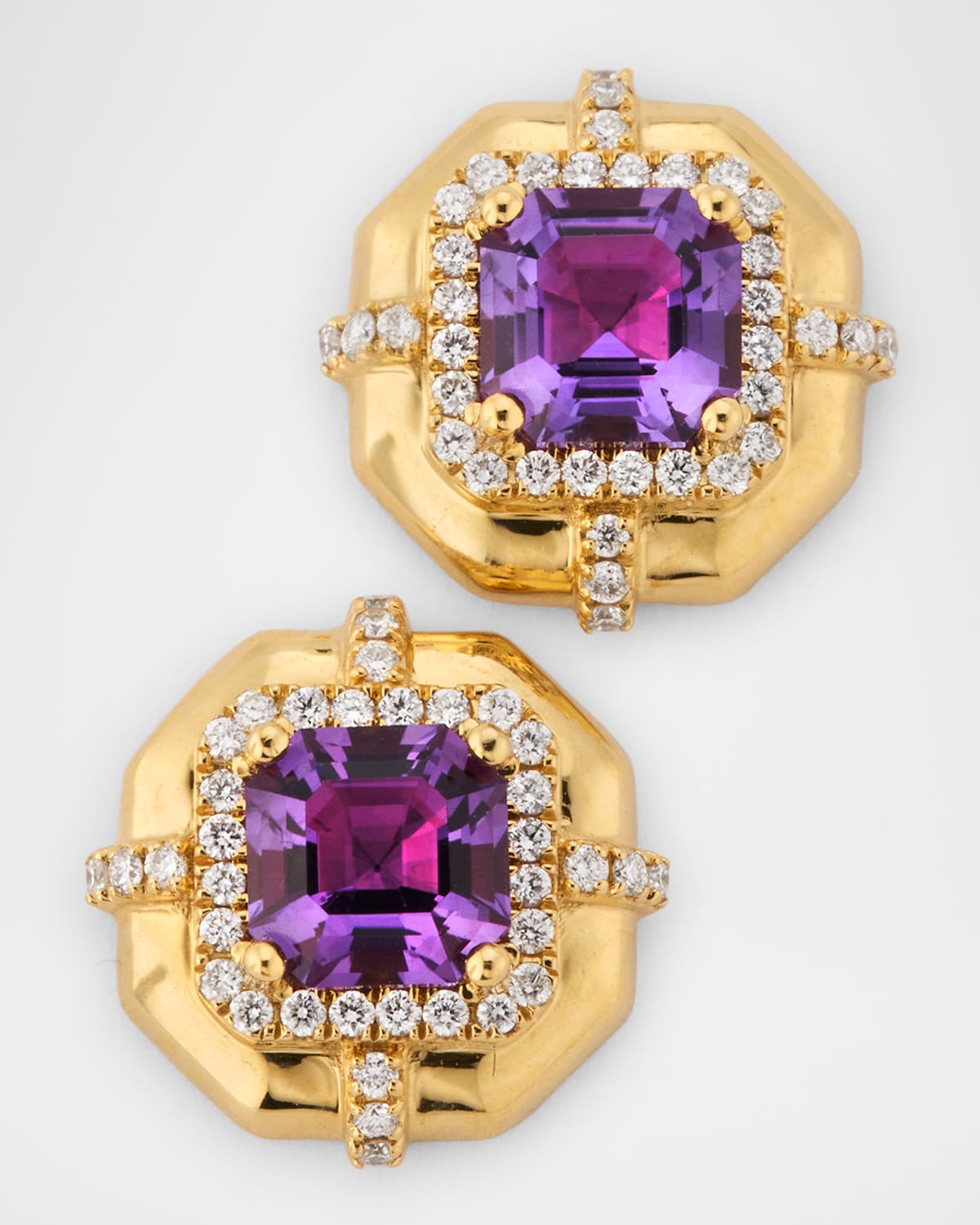 G-Classics 18K Yellow Gold Amethyst Asscher Cut Stud Earrings with Diamonds, 5mm