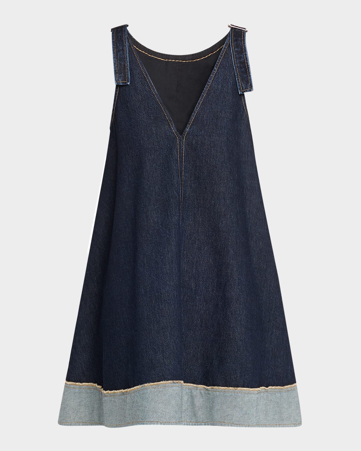 Trapeze Denim Contrast-Hem Mini Dress
