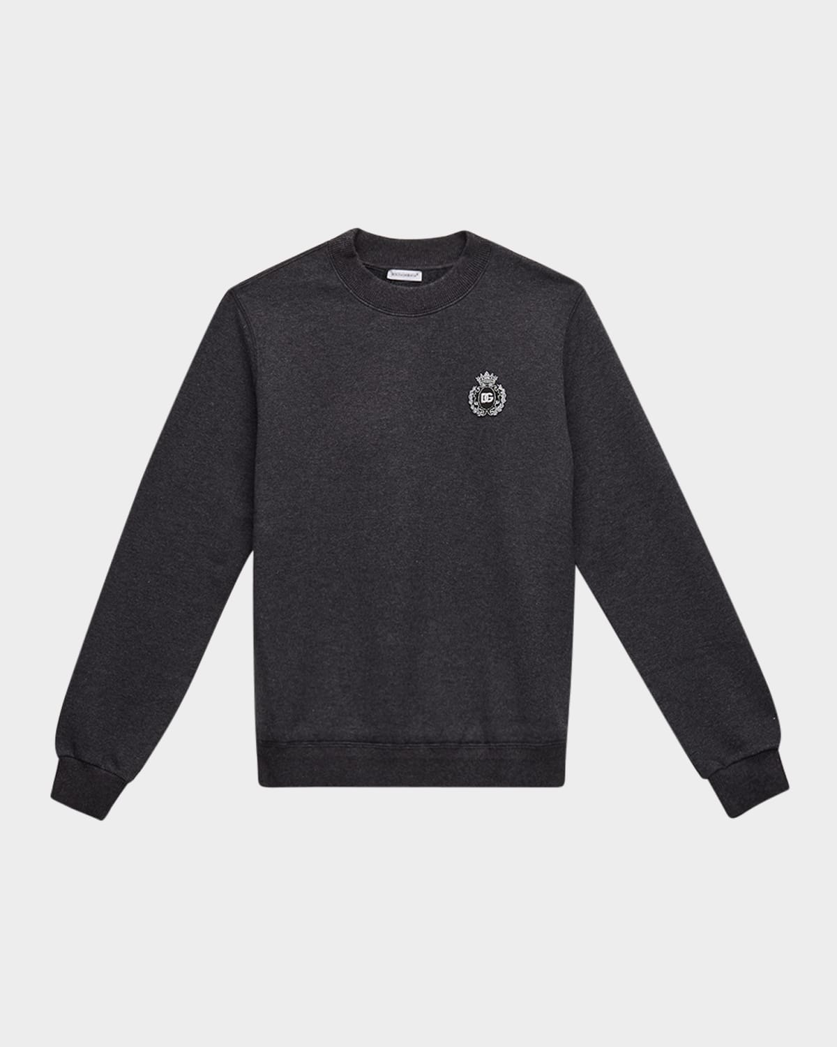 Dolce & Gabbana Boy's Logo Crest Patch Crewneck Sweatshirt In Gray