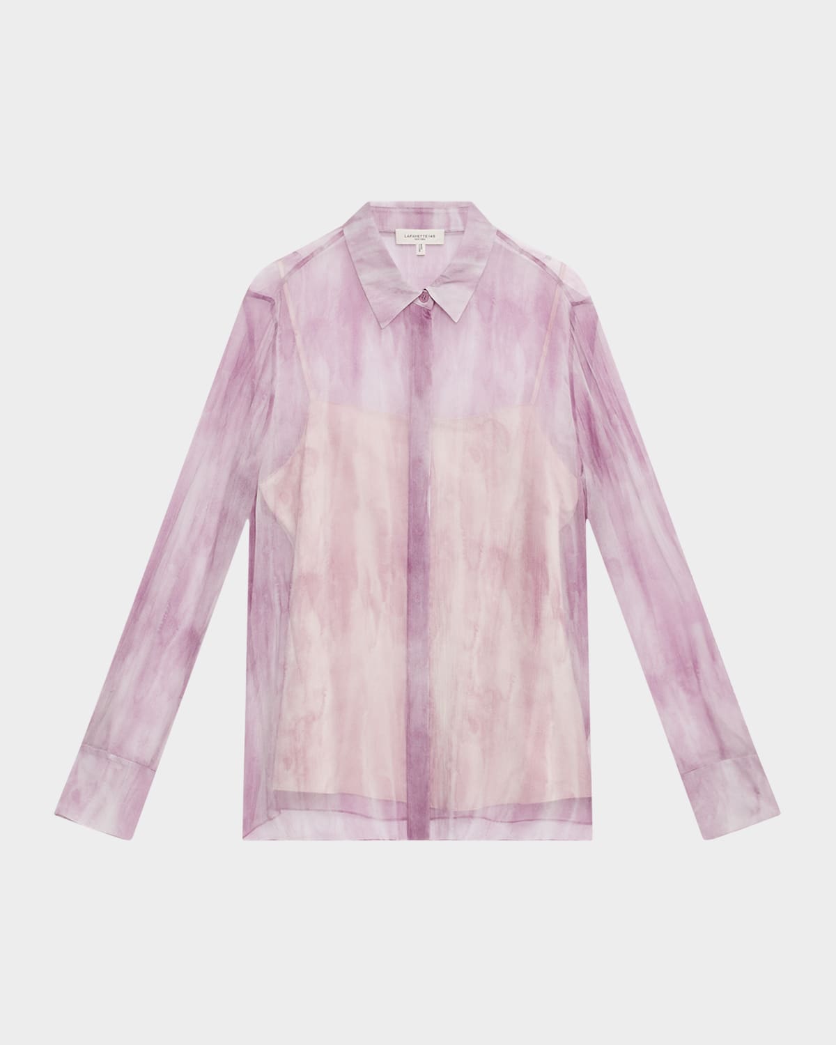 Lafayette 148 Scottie Button-down Sheer Silk Blouse