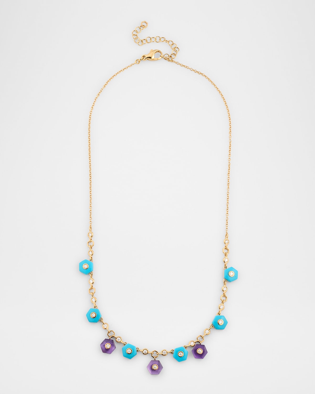 Baia Sommersa Necklace in 18K Yellow Gold with White Diamonds, Turquoise and Amethyst