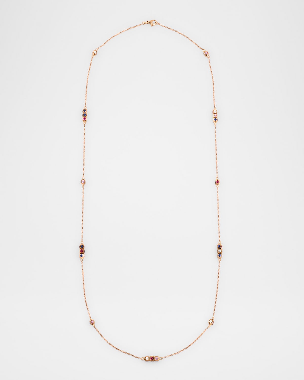 Faro Necklace in 18K Rose Gold with Cube Elements, White Diamonds, Sapphires and Rubies