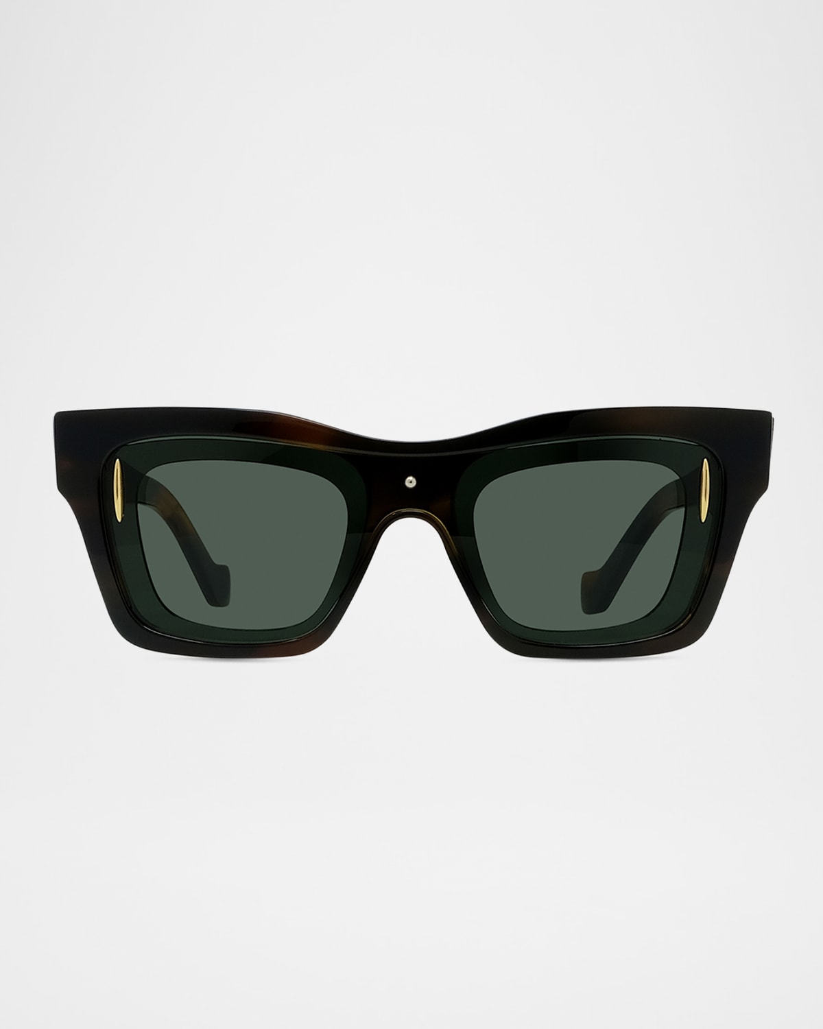 Loewe Men's Signature Layered Acetate Rectangle Sunglasses In Dark Havana Green