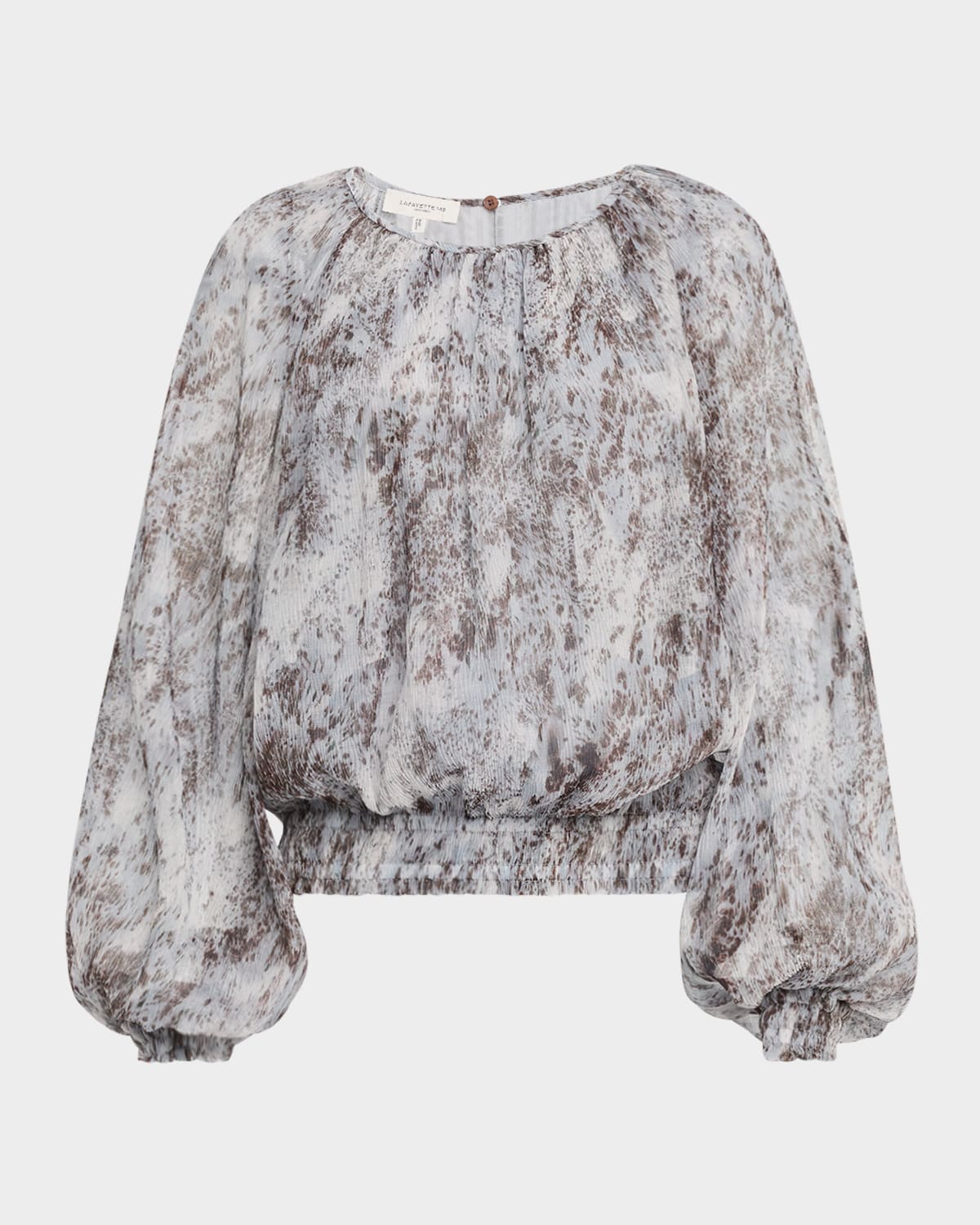 Lafayette 148 New York Gathered Splatter-Print Plisse Blouse