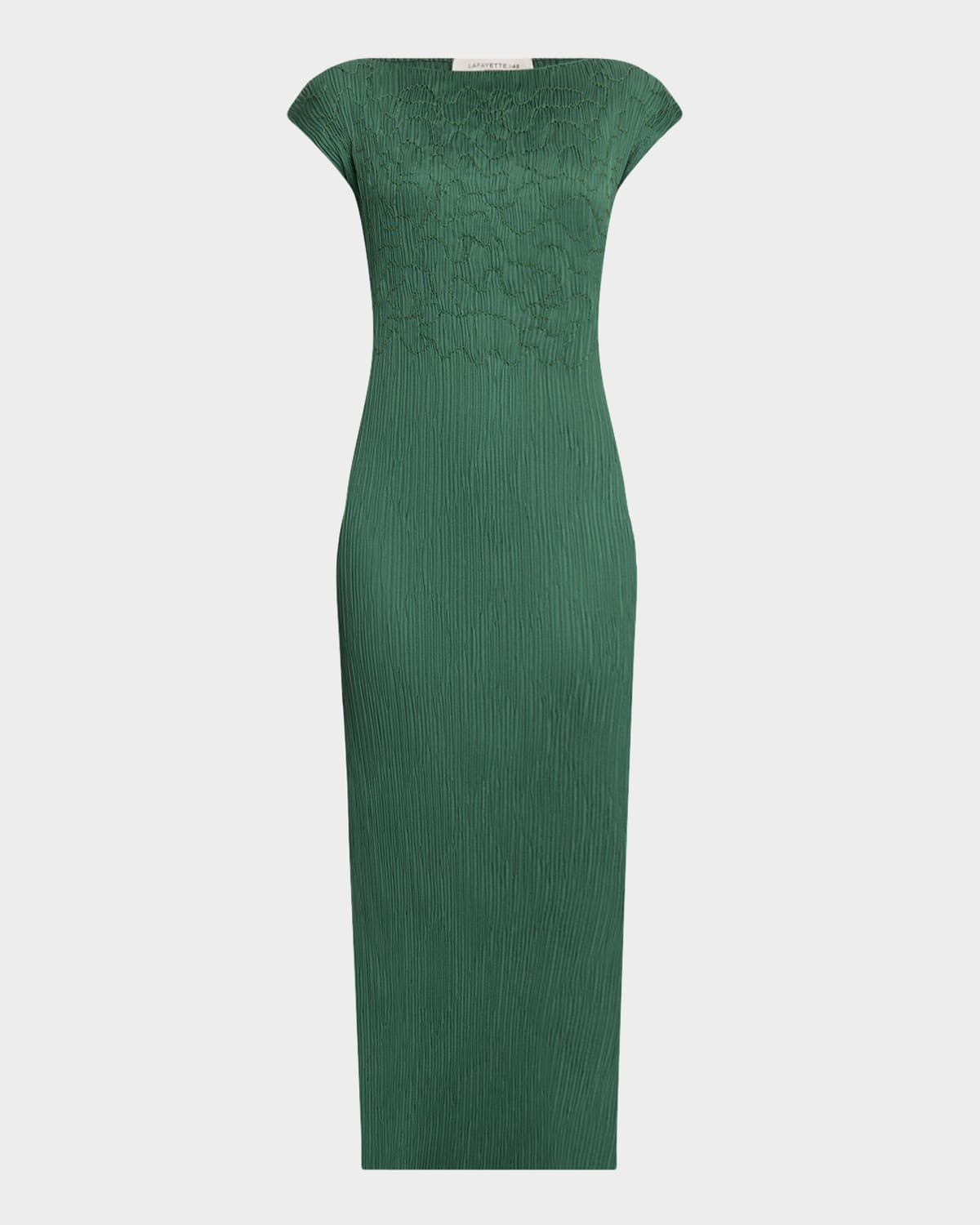 Cap-Sleeve Embroidered Plisse Maxi Dress