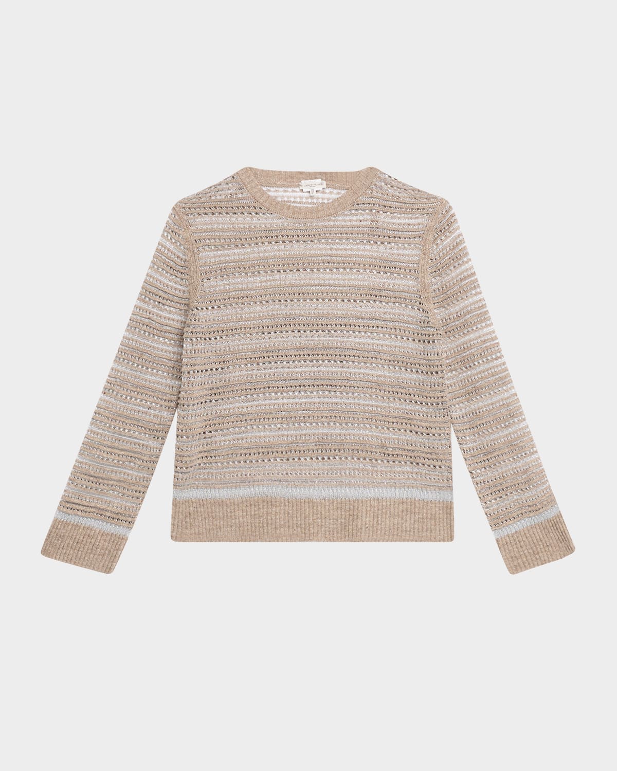 Lafayette 148 Crewneck Textured Lace & Ottoman Stitch Sweater In Multi