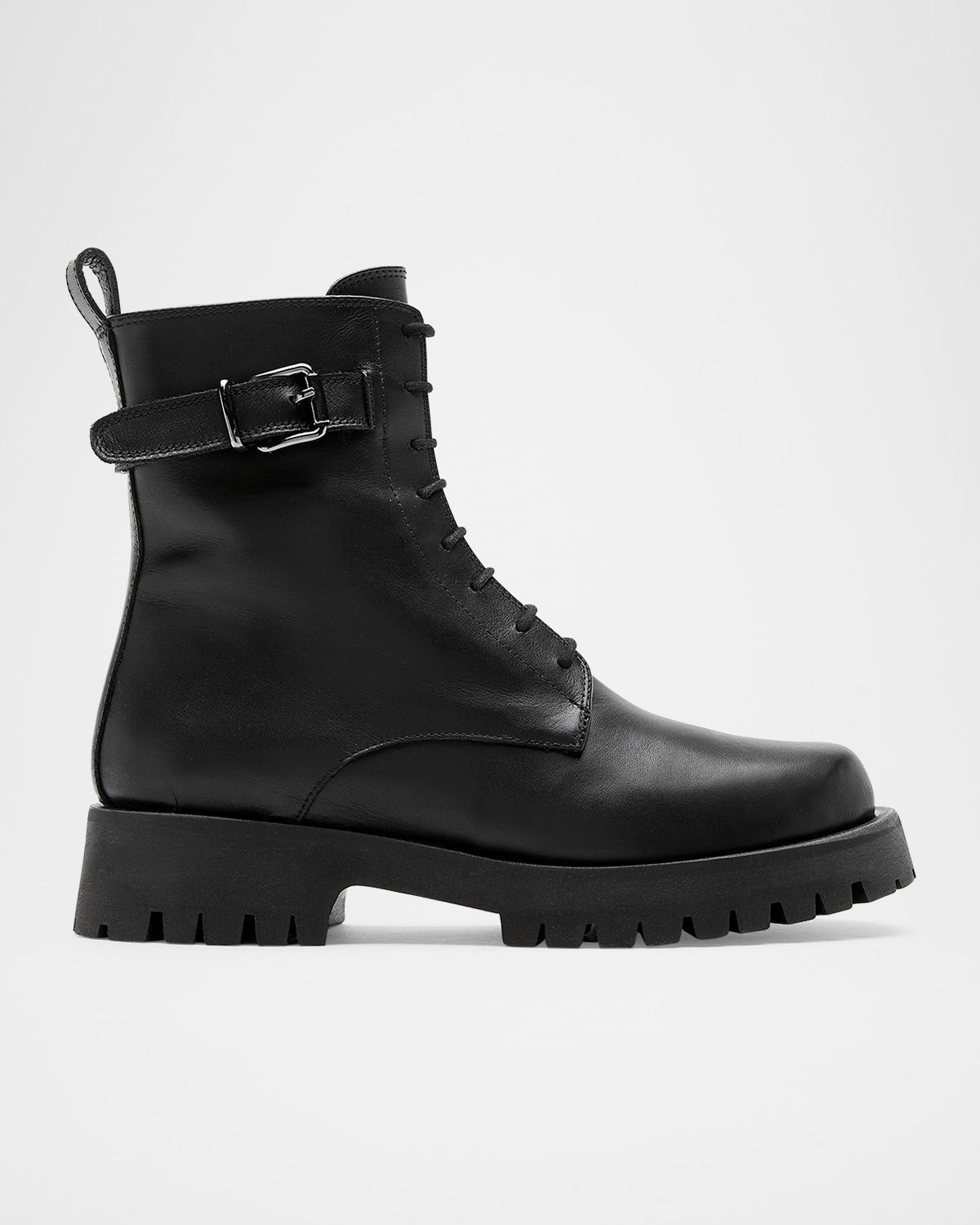 La Canadienne Goldy Leather Buckle Combat Boots In Black