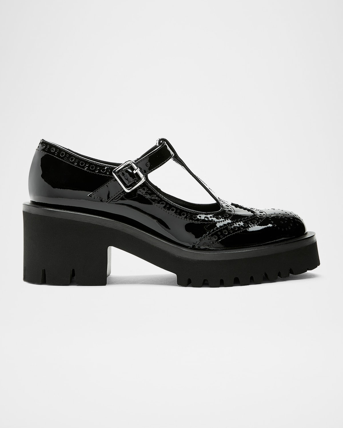 La Canadienne Tree Patent Leather T-strap Mary Jane Loafers In Black
