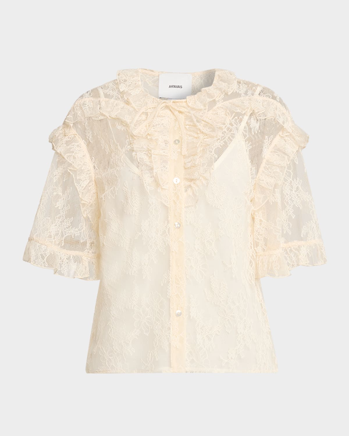 Aknvas Kyra Button-front Lace Top In Sand