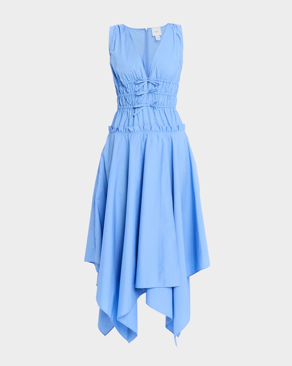 Aknvas Zelie Tie-front Cotton Poplin Dress In Blue