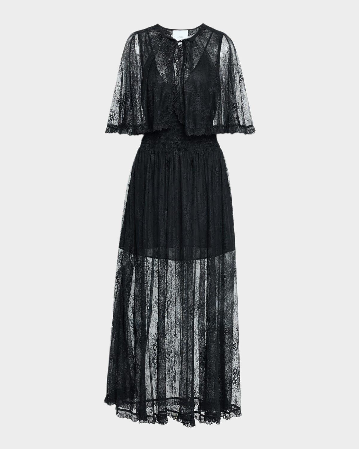 Aknvas Tissy Lace Cape Gown In Black
