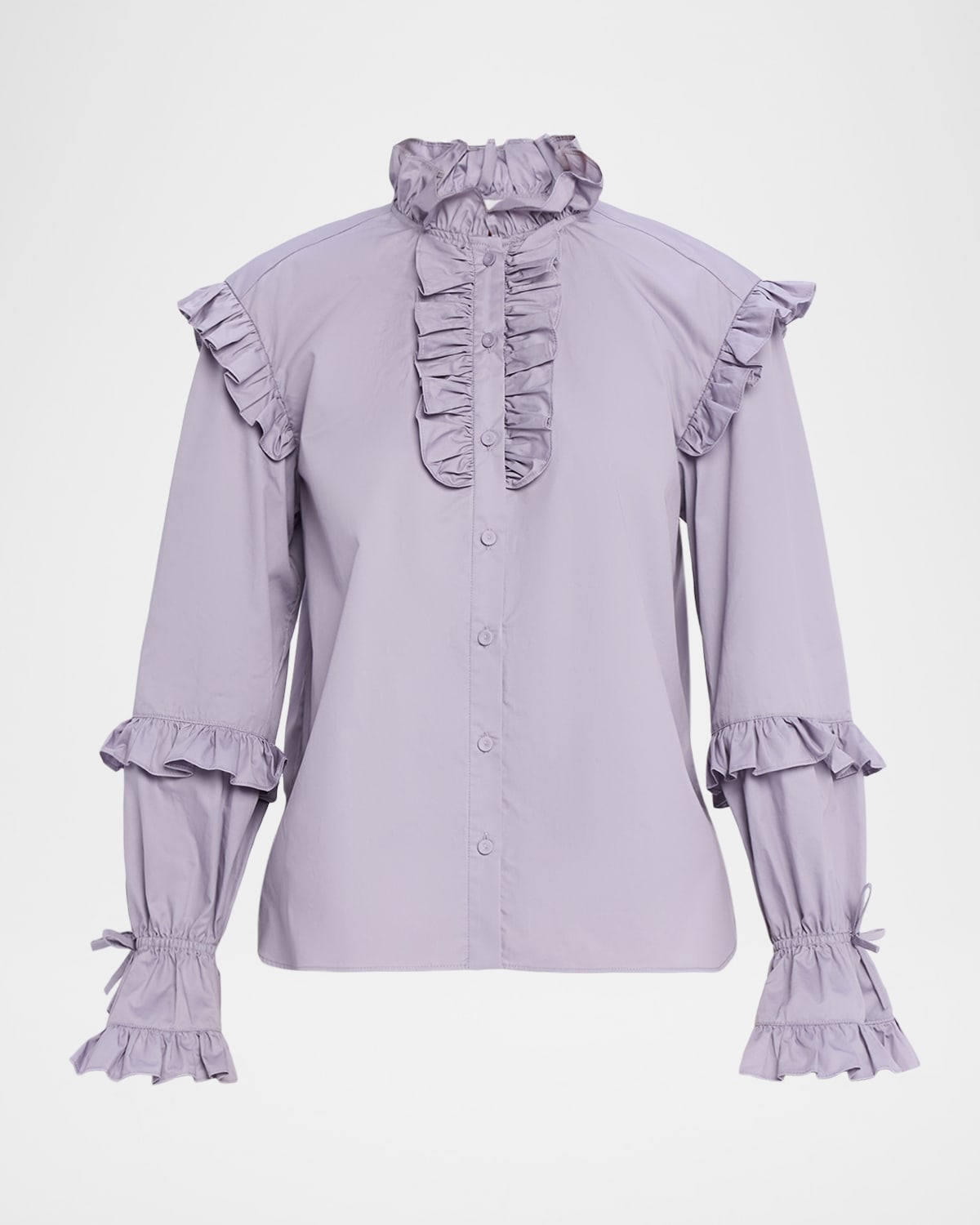 Aknvas Michelle Long-sleeve Ruffled Poplin Top In Purple