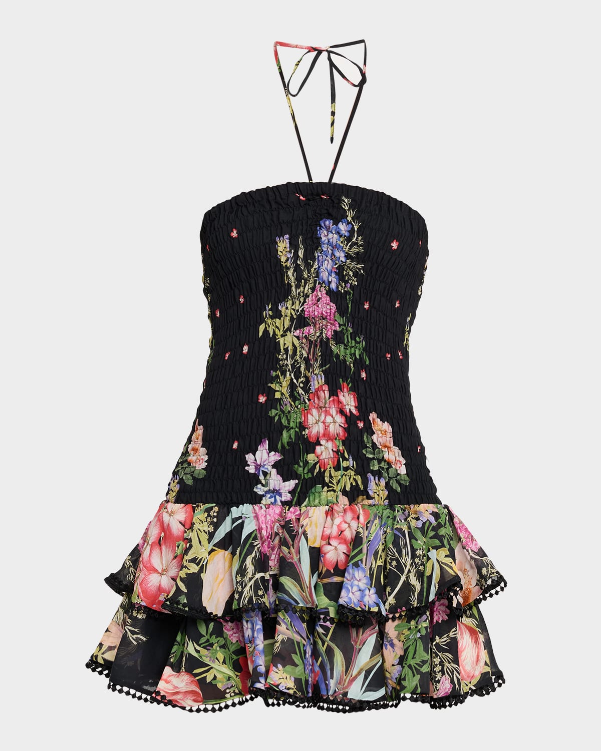 Charo Ruiz Cusia Smocked Drop-waist Mini Dress In Multi