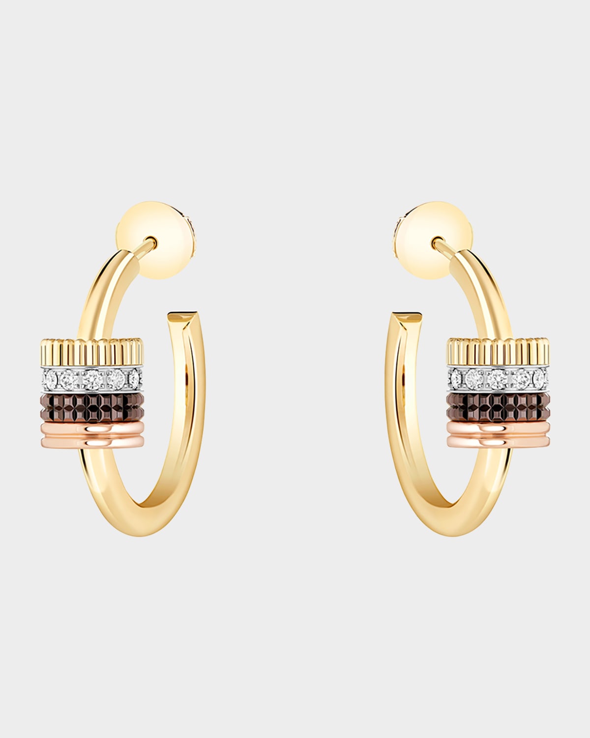 Quatre Classique 18K Tricolor Gold Earrings with Brown PVD and White Diamonds