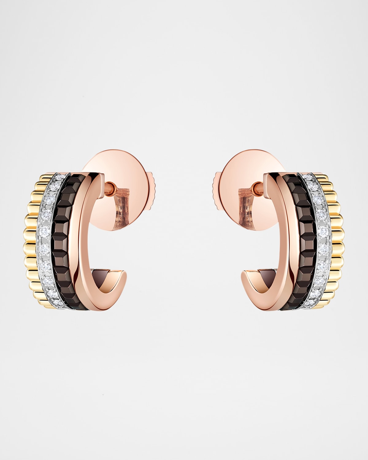 Quatre Classique 18K Tricolor Gold Mini Hoop Earrings with Diamonds and Brown PVD