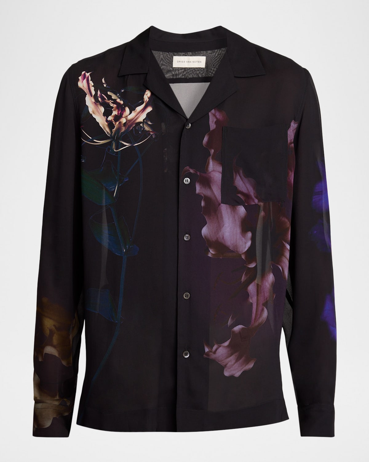 Dries Van Noten Men's Cartly Maxi-floral Viscose Dress Shirt In Black