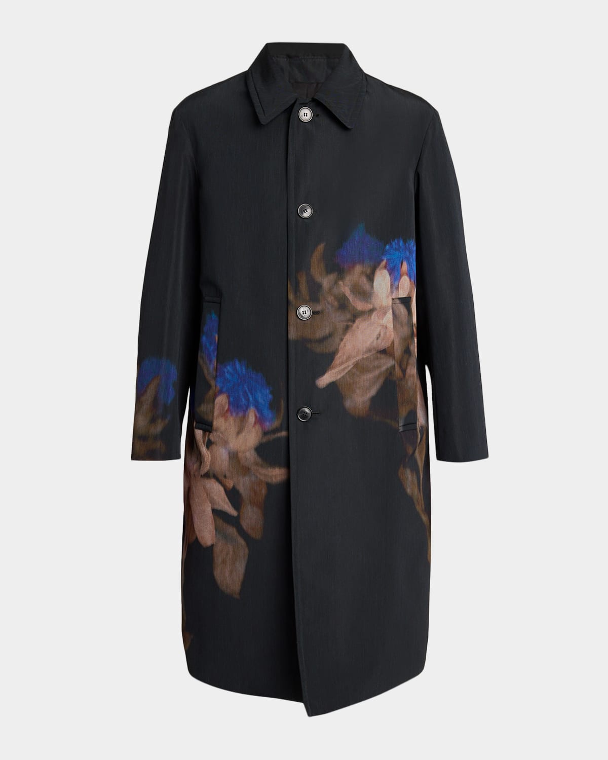 Dries Van Noten Men Printed Wool-blend Coat In Black
