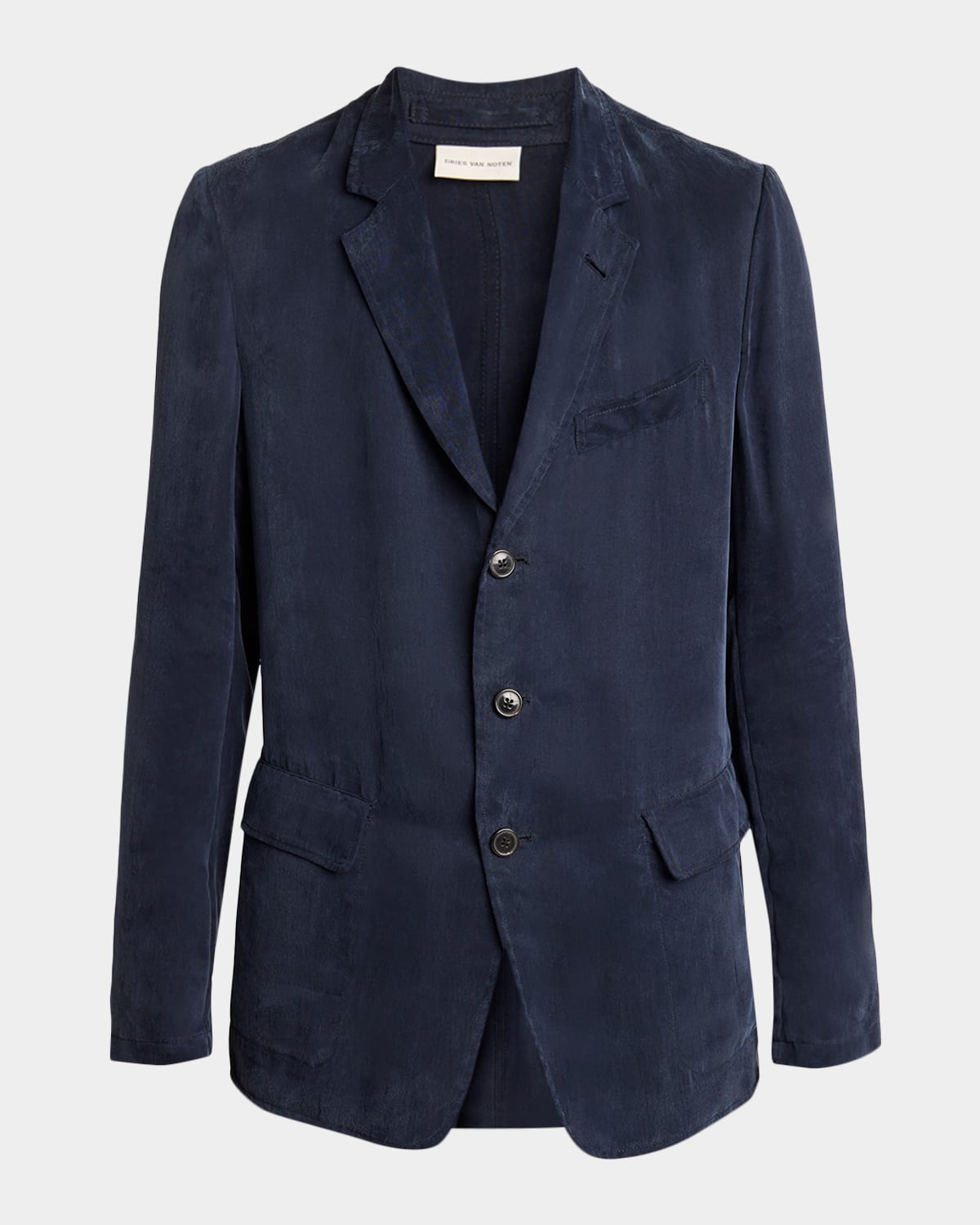 Dries Van Noten Men's Bilbo Cupro Notch Lapel Sport Coat In Blue