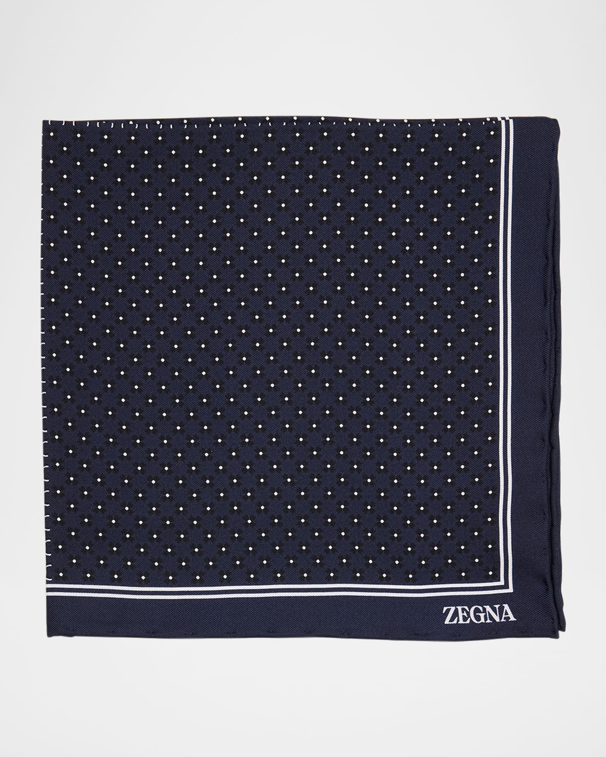 Zegna Men's Petite Geometric Floral Silk Pocket Square In Black