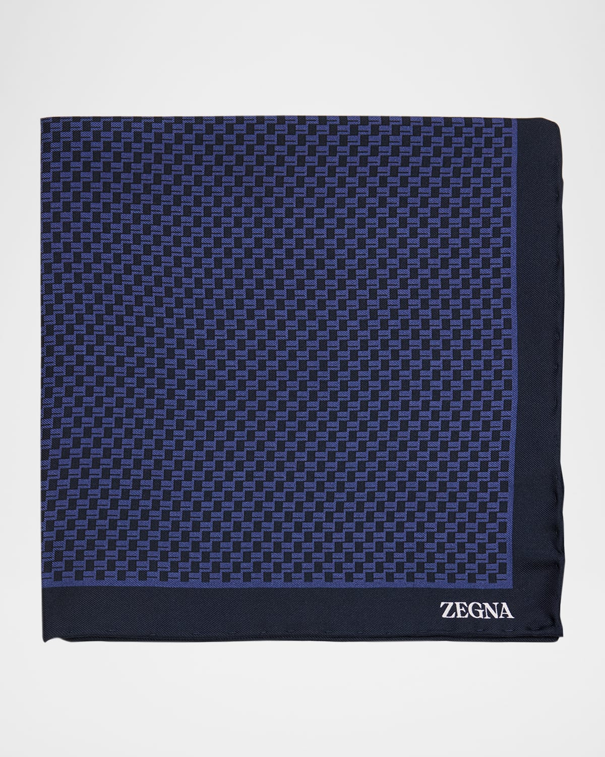 Zegna Men's Petite Geometric Silk Pocket Square In Blue