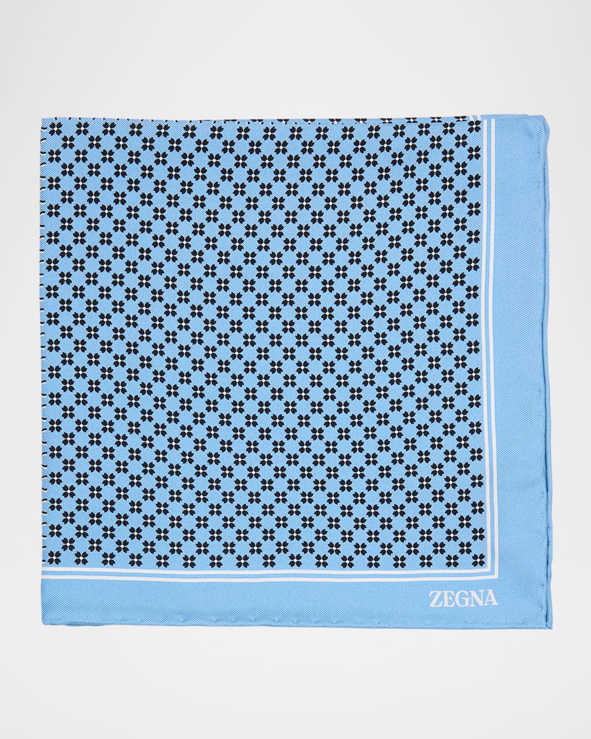 Zegna Men's Petite Geometric Floral Silk Pocket Square In Blue